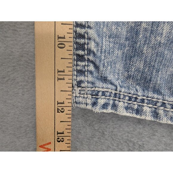 Request Jeans Shorts Mens 36 Acid Wash Denim Embroidered Distressed Pockets - Picture 7 of 13